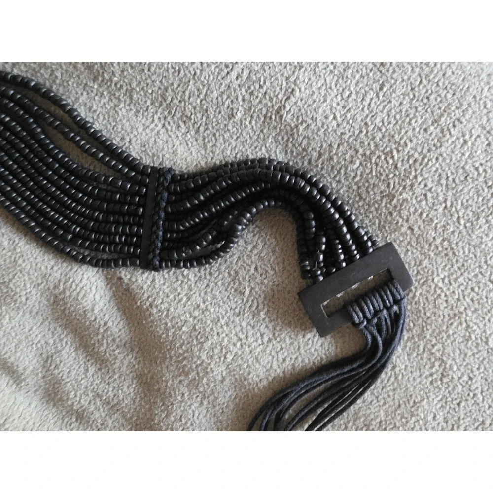 Women's Black Wood Bead Boho Belt 81in Bohemian Wrap Waist Band Sash Tie Cinch